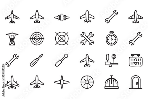 Air Travel and Aircraft Navigation Outline Icon Collection Vector