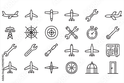Air Transport and Aviation Tools Line Icons for Infographics and UI