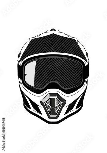 Modern Motocross Helmet with Goggles and Ventilation.