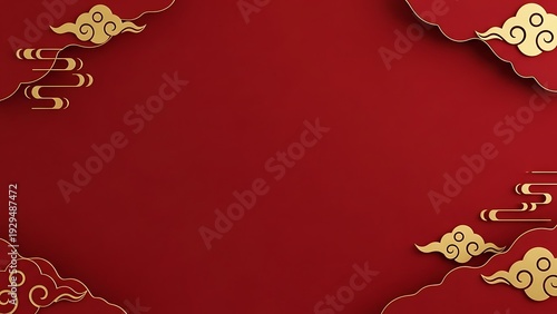 Elegant red and gold background illustration with decorative cloud elements