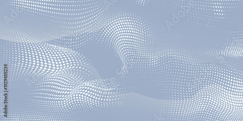 A soft blue abstract background featuring flowing wave shapes formed by halftone dots.