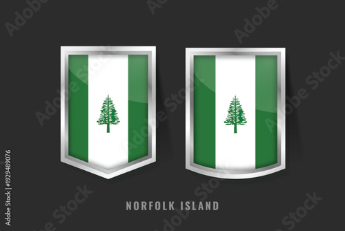 Norfolk Island Flag Badges. 3D Glossy Shields featuring the Iconic Pine Tree Symbol of Pacific Natural Heritage and Pride