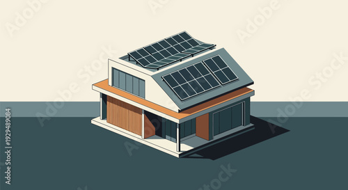 Modern House with Solar Panels on Roof.