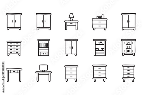 Home Storage and Interior Furniture Line Icon Pack Vector