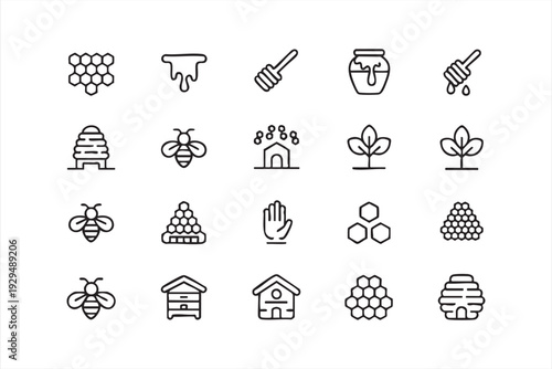 Apiculture and Honey Production Outline Icon Collection Vector