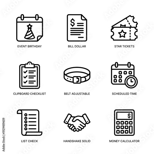 Simple Outline Business and Finance Icon Set Minimalist Style