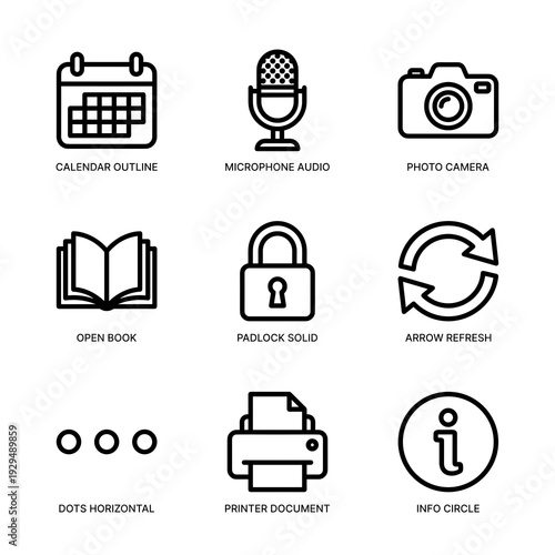 Minimalist Line Art Basic Interface Outline Icon Symbol Set Collection