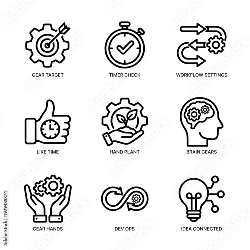 Modern Thin Line Icon Set of Business Process and Workflow
