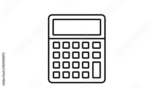 A simple black and white illustration of a calculator icon