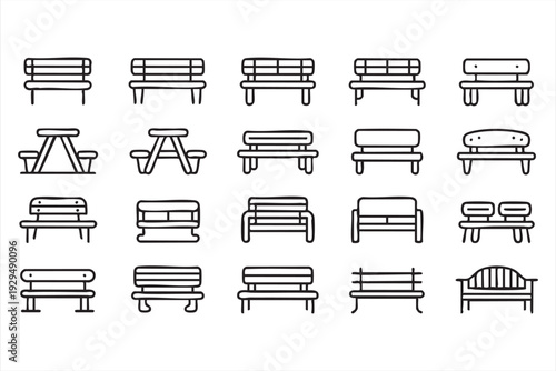 Urban Outdoor Seating Line Icons for Recreation and Leisure Concepts