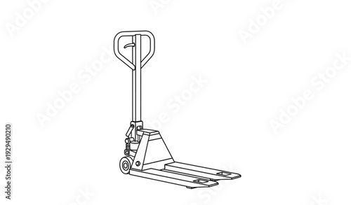 A minimalist line art illustration of a pallet jack on a white background