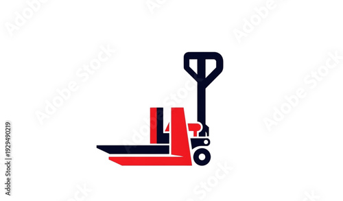 A modern illustration of a red and black pallet jack on a white background