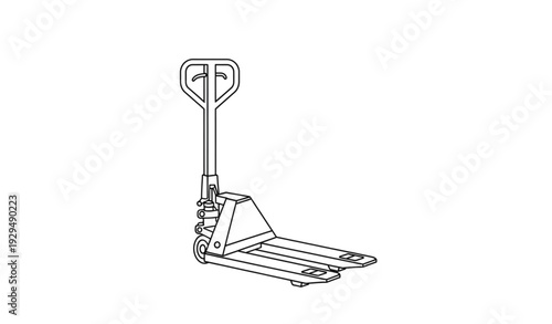A minimalist line art illustration of a pallet jack on a white background