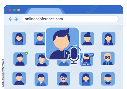 Online Conference Video Call Participants Grid Interface.