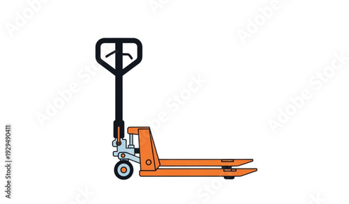 A vibrant orange pallet jack illustration on a clean white background