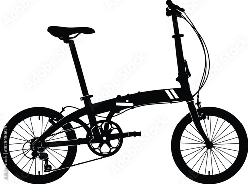 Solid black vector silhouette of a folding bicycle for urban commuting and compact city transportation solutions