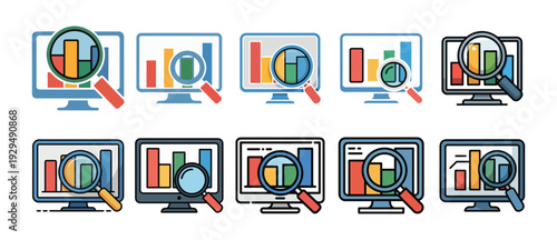 Business intelligence data chart icon set. Online analytics dashboard UI vector illustration eps 10