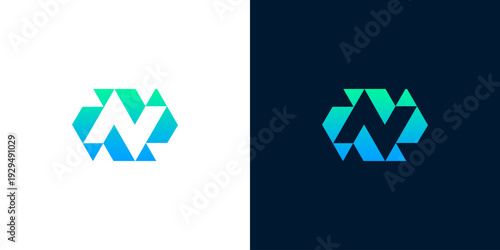 Geometric 'N' letterform logo design with gradient colors and abstract polygonal shapes