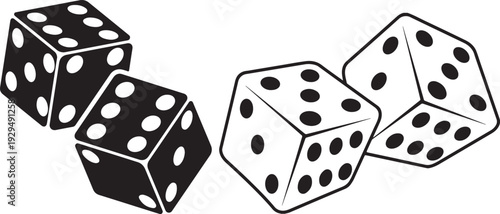 Three dice rolling game chance vector illustration flat design black white