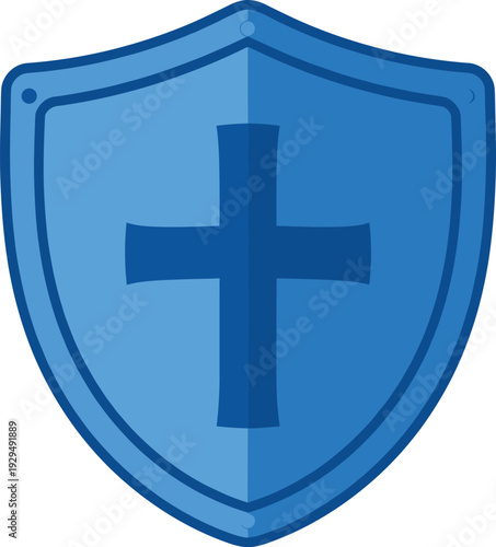 Protective shield shows a sign of the cross in blue color for religious uses