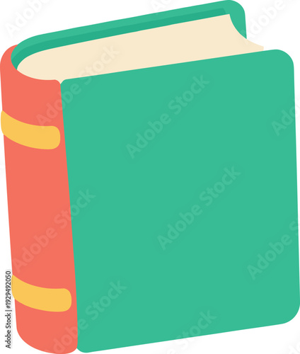 Illustration of a closed book with a green cover and red spine