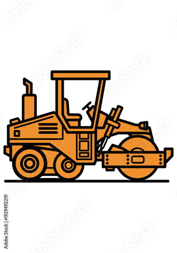 Orange Steamroller Vehicle Illustration.