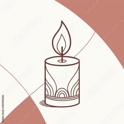 Minimalist Vector Icon of Single Lit Candle with Geometric Flame