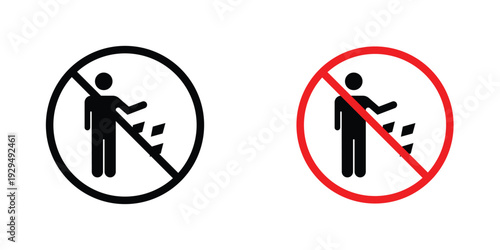 Do not litter signs in line art style on white background for graphic and web design.