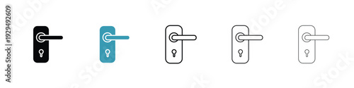Door handle icon in line art style on white background for graphic and web design.
