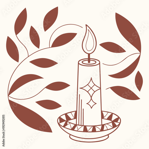 Minimalist Vector Icon of Single Lit Candle with Geometric Flame