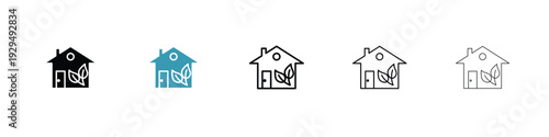 Eco house icon in line art style on white background for graphic and web design.