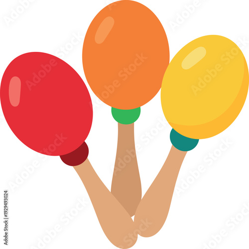 Three colorful maracas create a vibrant musical display