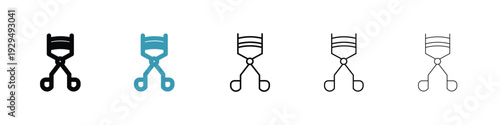 Eyelash curler icon in line art style on white background for graphic and web design.