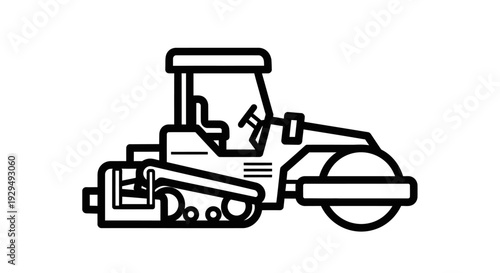 Road Roller Construction Vehicle Icon Line Art.