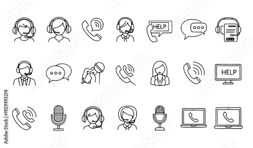 Telemarketing and Customer Support Vector Icons Call Center Help Desk Set
