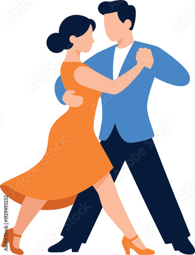Elegant couple is dancing tango together on a white background in a flat style