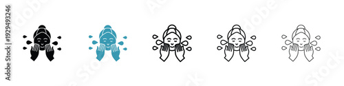 Face washing icon in line art style on white background for graphic and web design.