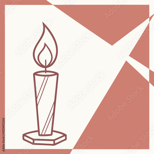Minimalist Vector Icon of Single Lit Candle with Geometric Flame