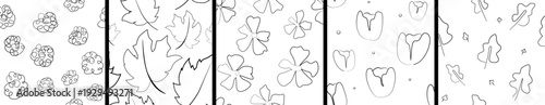 Botanical seamless pattern line art hand drawing set