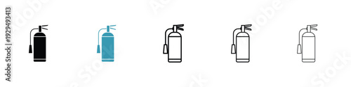 Fire extinguisher icon in line art style on white background for graphic and web design.