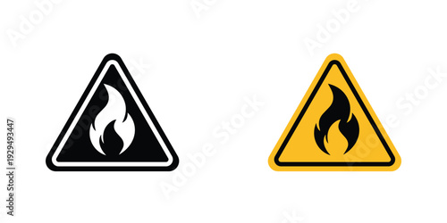 Fire warning signs in line art style on white background for graphic and web design.