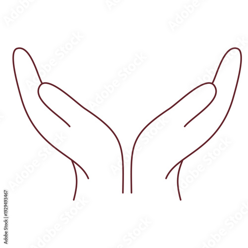 Two cupped hands line art icon symbol for care support and prayer