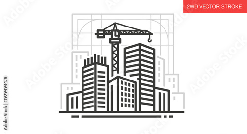 Modern Cityscape Construction with Crane and Buildings.