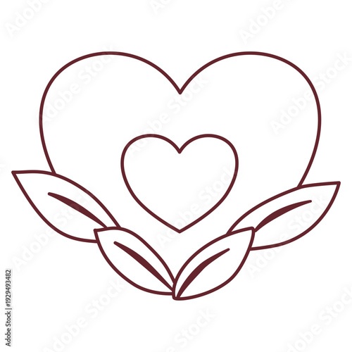 Double heart outline with leaves eco nature love graphic symbol