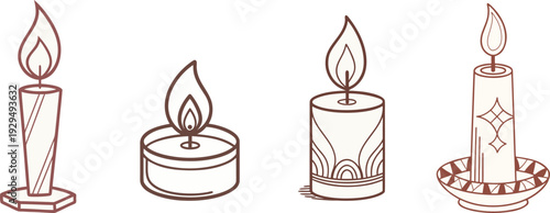 Minimalist Vector Icon of Single Lit Candle Bundle