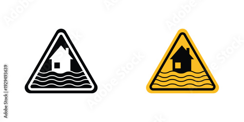 Flood disaster signs in line art style on white background for graphic and web design.