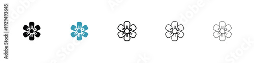 Flax flower icon in line art style on white background for graphic and web design.