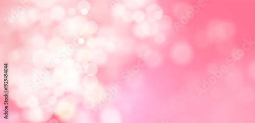 Pink bokeh delicate background. Golden bokeh lights with glowing particles. Vector soft blur backdrop with festive decor