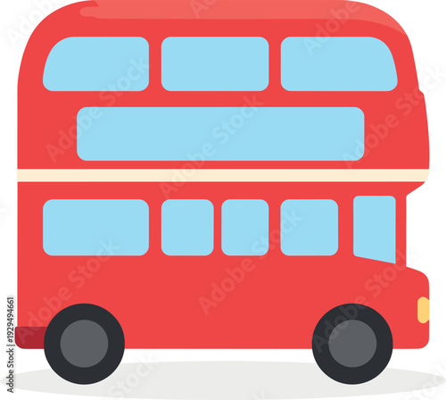 Cartoonish red double decker bus isolated on white background
