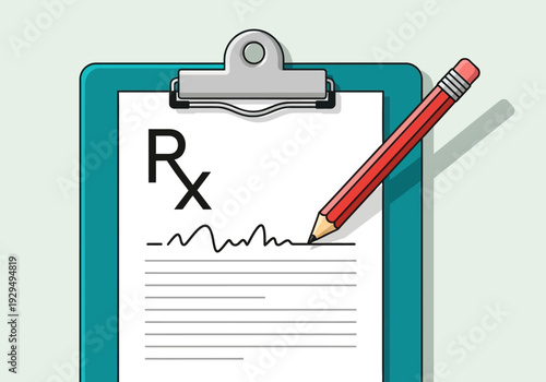 Prescription Form with Pencil and Rx Symbol.